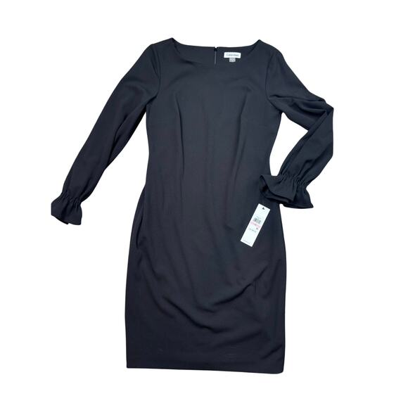 Calvin Klein Dresses & Skirts - Calvin Klein Sz 10 Long Ruffle Cuff Sleeve Round Neck Scuba Crepe Sheath Dress